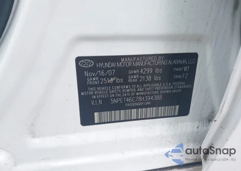 2008 Hyundai Sonata Gls из США, поврежденный, VIN 5NPET46C78H394388